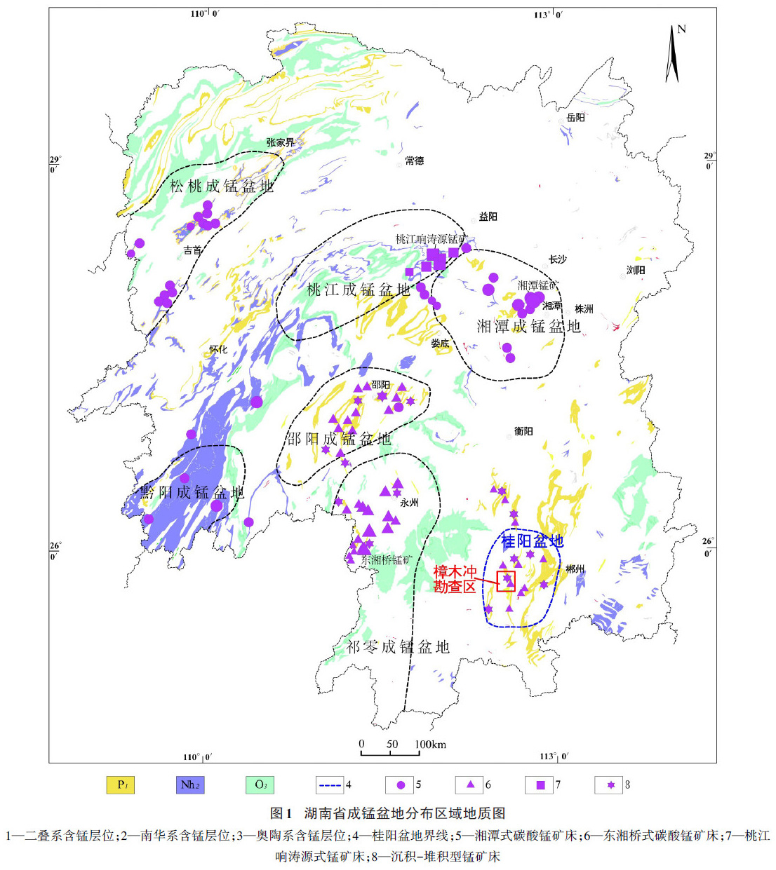 湖南省成锰盆地分布区域地质图